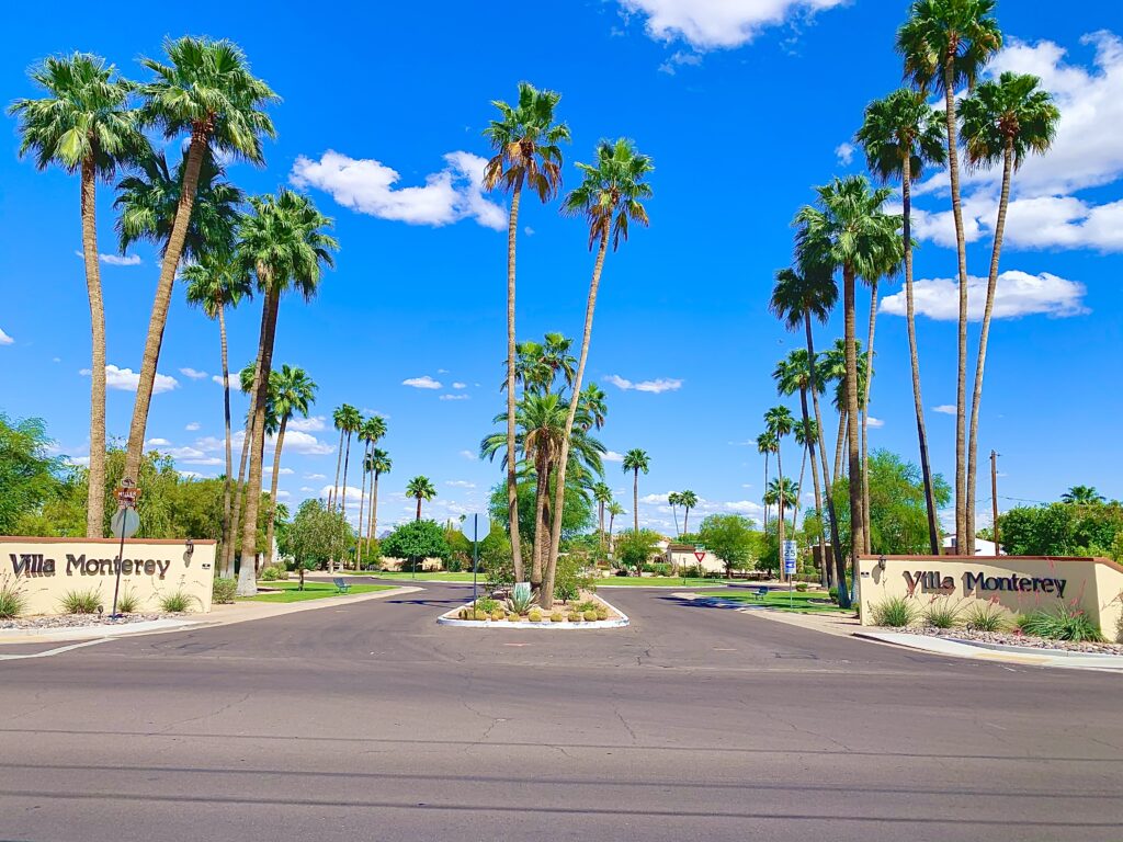 The entrance to the Villa Monterey community in Scottsdale, Arizona.